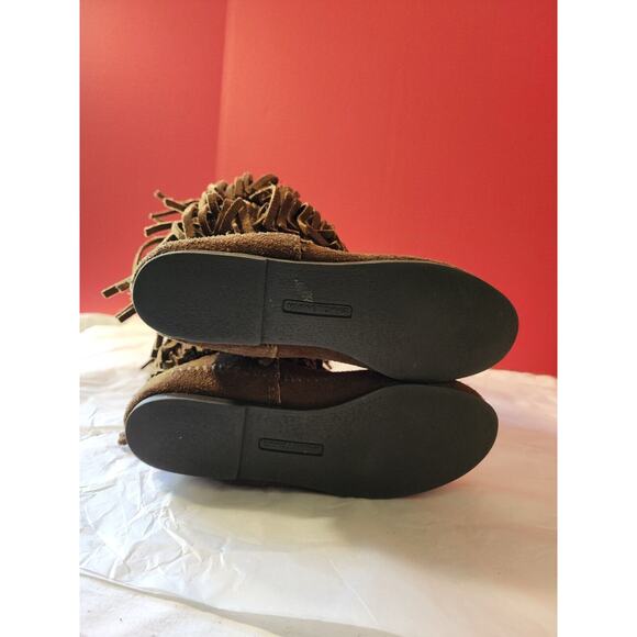 Minnetonka women's 7 M 1638 3 Layer Fringe MOCCASIN Boots BROWN SUEDE LEATHER - Picture 8 of 10